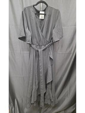 SCOMCHIC PLUS SIZE WRAP MAXI DRESS BLACK RUFFLE HIGH‑LOW SHORT SLEEVE XXL